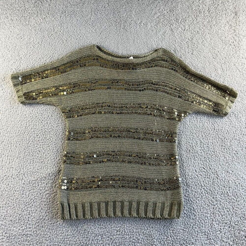 Chico's Sweater Womens Medium‎ 1 Green Pullover Sequin Metallic Chunky Knit Glam